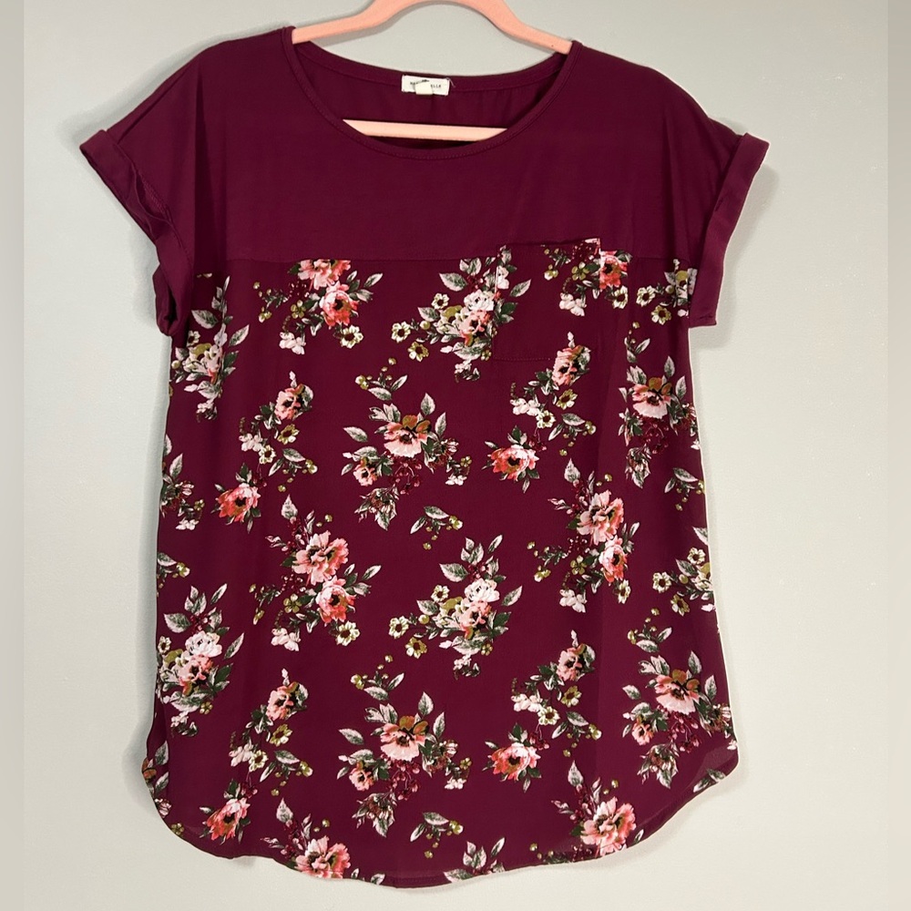 Mason & Belle Floral Burgundy Women's Top, Size M